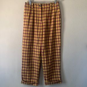 Topshop Women’s Size 6 Plaid Tartan Pleated Pants Yellow Pink